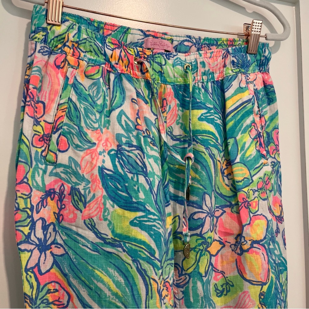Lilly Pulitzer Taron Mid-Rise Linen Pant Neon Print - Picture 5 of 5